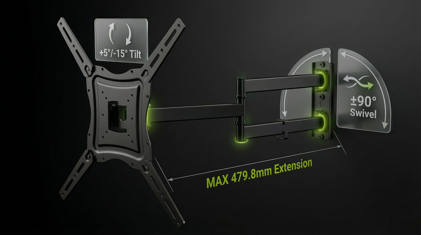 Soporte de pared para TV INLuss de movimiento completo | 26"-60" | VESA 400×400 | Carga de 60kg | Inclinación + Giro 
