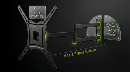 Soporte de pared para TV INLuss de movimiento completo | 26"-60" | VESA 400×400 | Carga de 60kg | Inclinación + Giro 